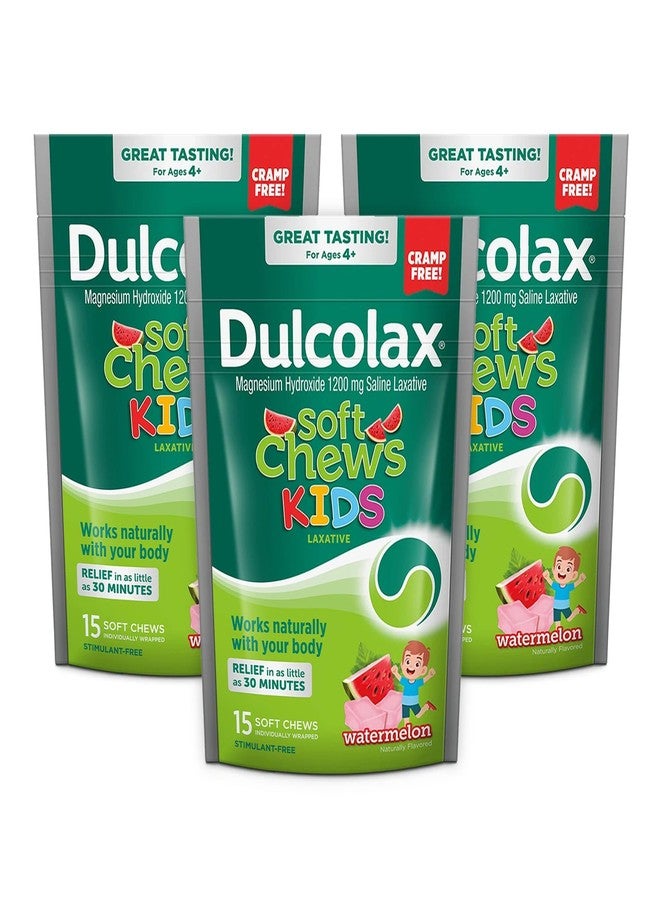 Dulcolax Kids Soft Chews Saline Laxative Watermelon Gentle Constipation Relief, Magnesium Hydroxide 1200mg, 15 Count (Pack of 3) - Image 1